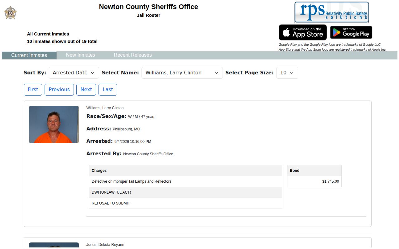 Newton County R2M current inmate roster interface