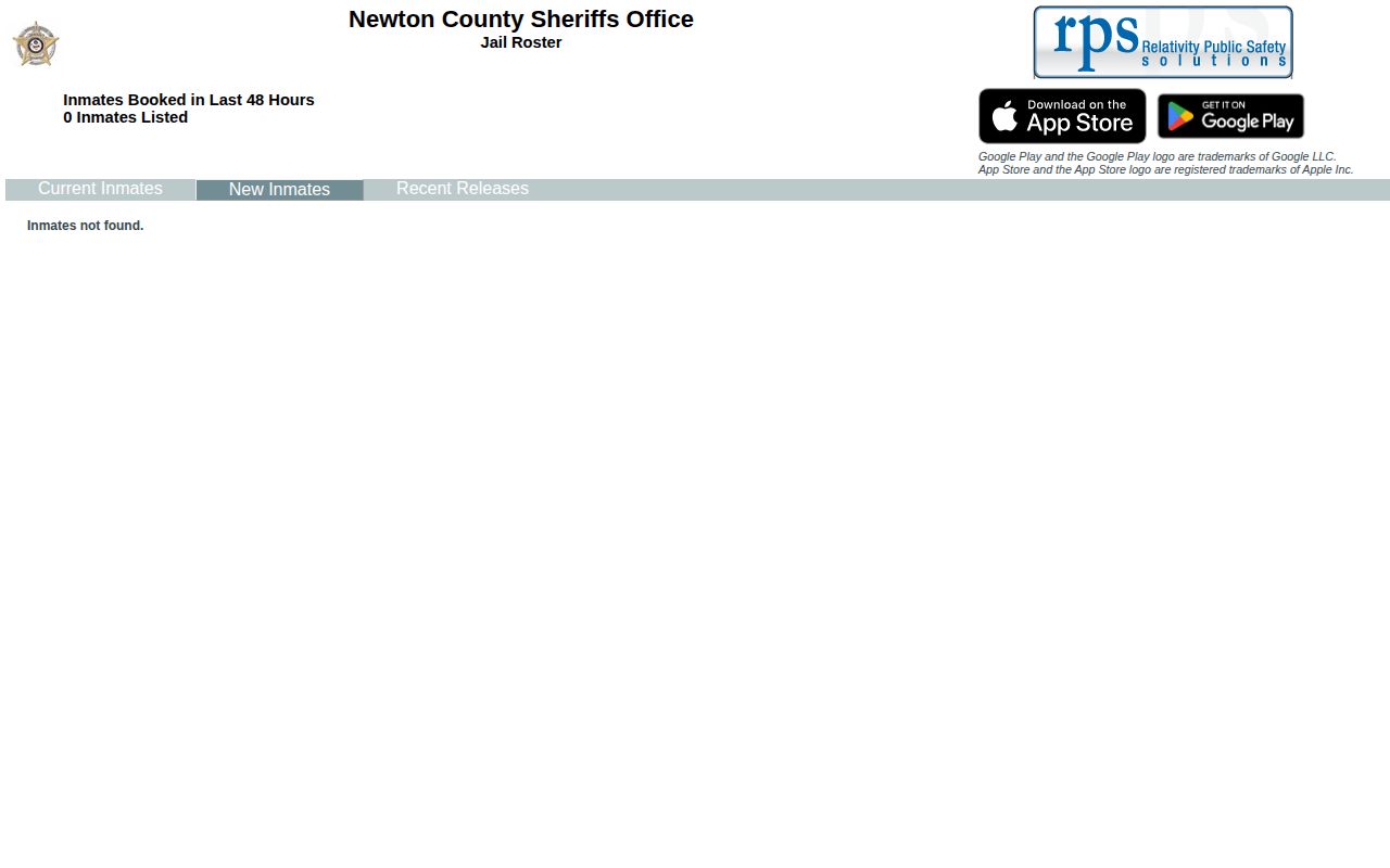 Newton County R2M inmates booked in the last 48 hours screen