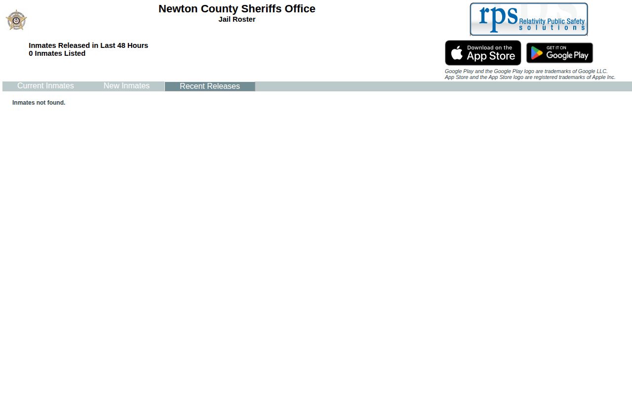 Newton County R2M Recent Releases screen covering the last 48 hours
