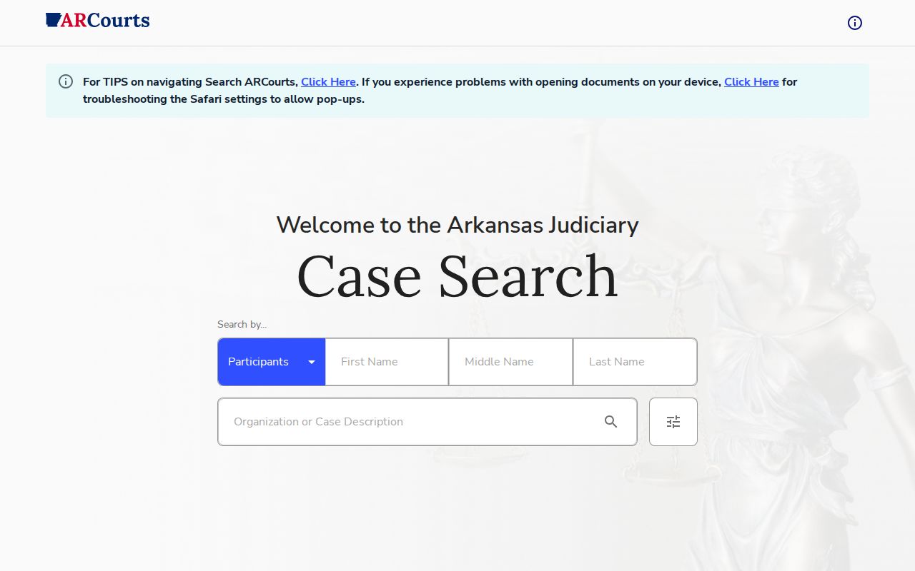 Arkansas courts public case search screen