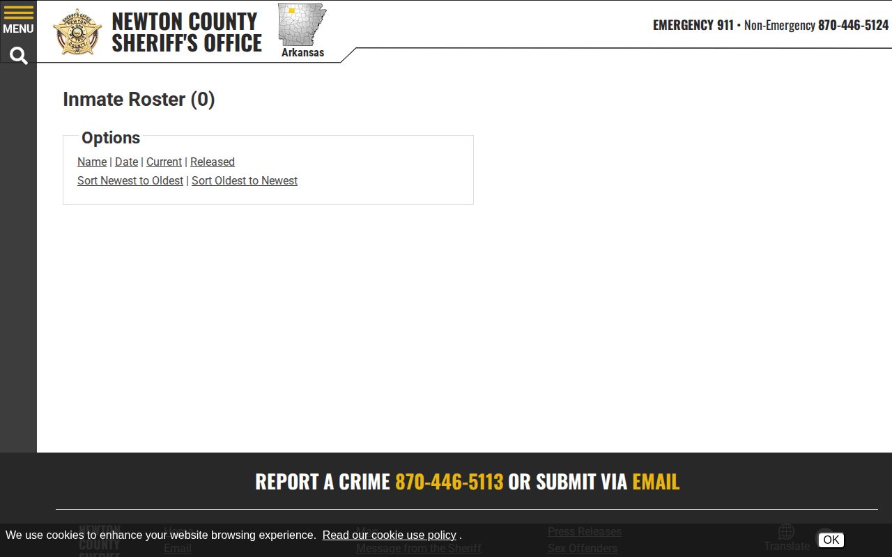 Legacy Newton County sheriff roster page showing an outdated zero-record state